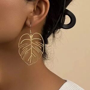 Elegant Stainless Steel Gold Leaf Dangle Earrings
